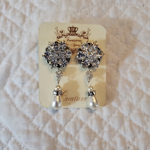 Cluster with pearl drop earringa - Picture 2 of 3